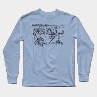 Cottagecore Frogs On The Ice, Charming Winter Fun, Frogs Ice Skating Long Sleeve T-Shirt